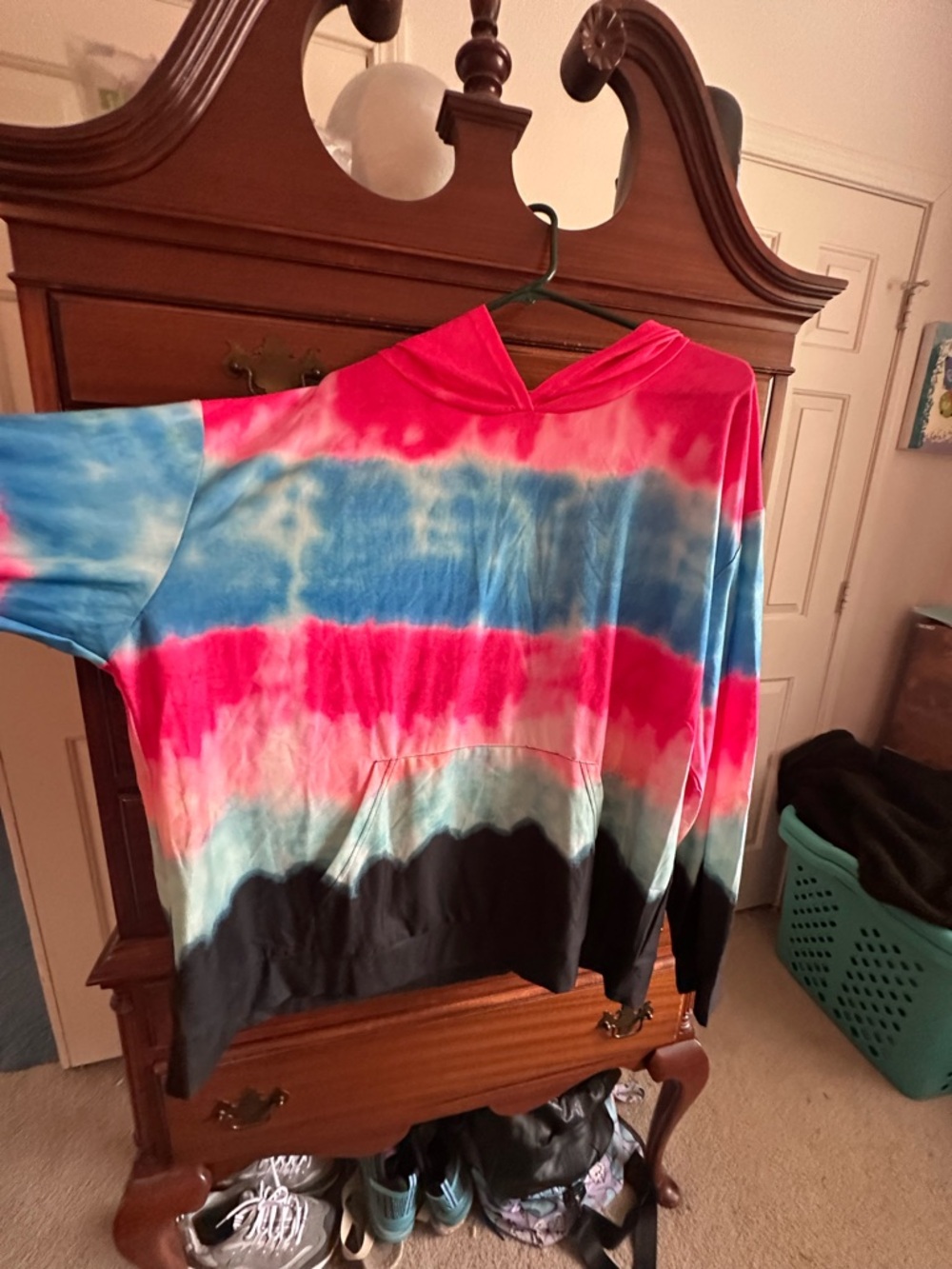 Tie-Dye Hooded Pullover Sweatshirt - Pink, Blue, Black